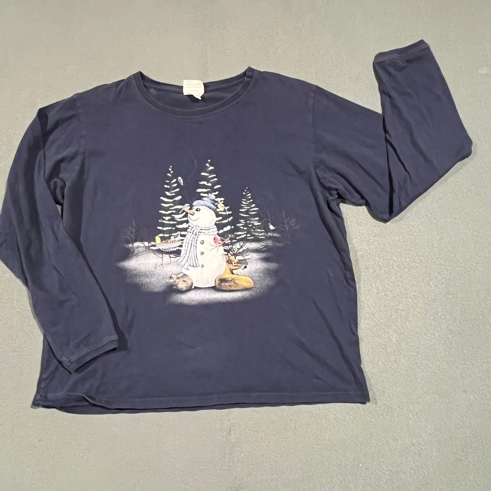 Artisans USA Winter Scene Long‎ Sleeve T-Shirt Snowman Deer Holiday Womens XL